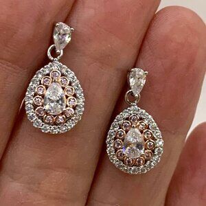 Chrystina Rose Gold Plated Sterling Silver Crystal Sparkle Teardrop Earrings